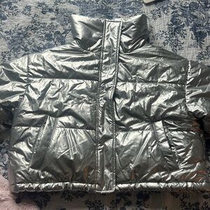 DKNY Cropped Metallic Puffer Jacket